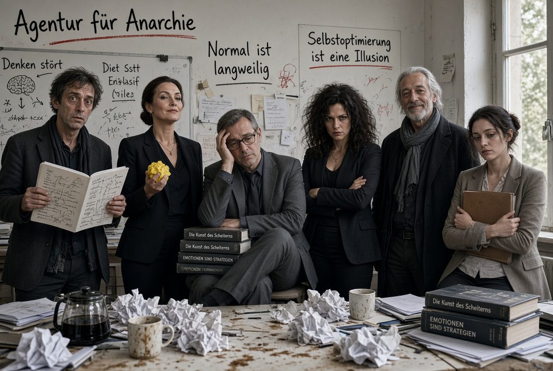 Das Team der Psychologieabteilung vor einer Wandtafel mit den Leitsätzen der Abteilung